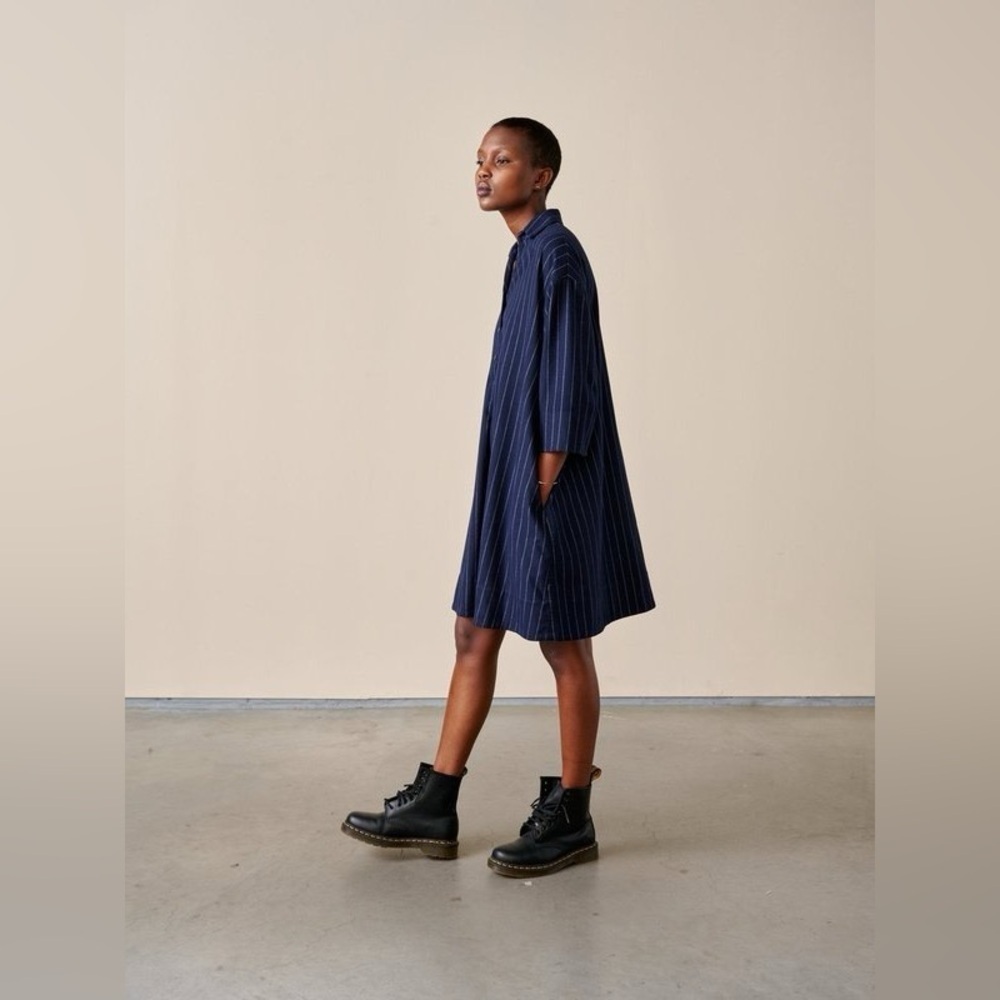 New! Bellerose Atelier Pine Stripe Navy Oversized Dress — image 4 of 8